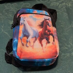 Horse Print Crossbody Bag in Blue and Orange